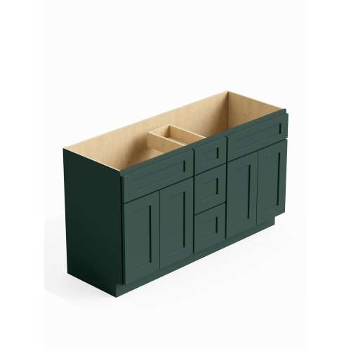 SMVSD60-3D-RTA-FR01-GR Framington 60-in x 21-in x 35-in Ready To Assemble Remington Vanity Combo Base Cabinet With Center Drawer Stack, Green
