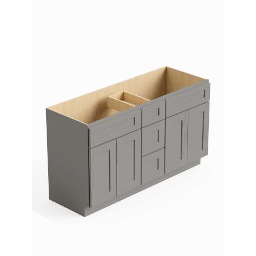 SMVSD60-3D-RTA-FR01-LG Framington 60-in x 21-in x 35-in Ready To Assemble Remington Vanity Combo Base Cabinet With Center Drawer Stack, Light Grey