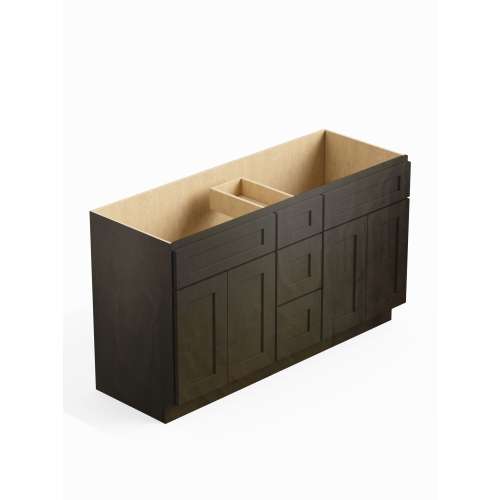 SMVSD60-3D-RTA-FR01-SG Framington 60-in x 21-in x 35-in Ready To Assemble Remington Vanity Combo Base Cabinet With Center Drawer Stack, Smokey Grey