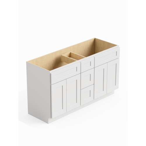 SMVSD60-3D-RTA-FR01-WH Framington 60-in x 21-in x 35-in Ready To Assemble Remington Vanity Combo Base Cabinet With Center Drawer Stack, White