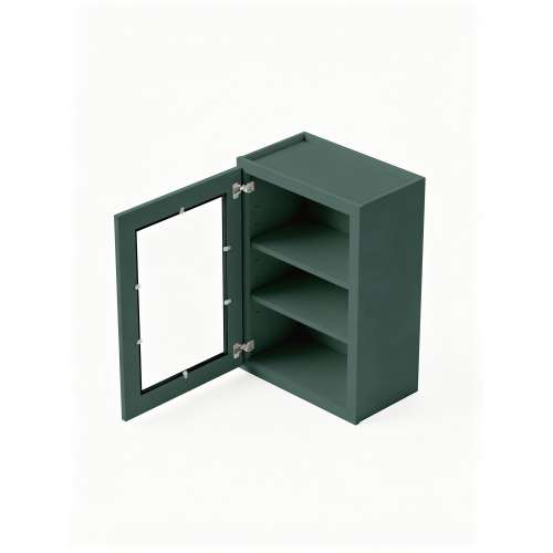 12 in. x 30 in. Assembled Wall Cabinet with Single Left-Hinged Remington Frame Clear Glass Door, Green, SMW1230GDL-ASM-FR01-GR-C