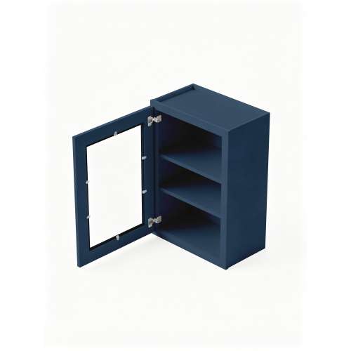 12 in. x 30 in. Assembled Wall Cabinet with Single Left-Hinged Remington Frame Clear Glass Door, Navy Blue, SMW1230GDL-ASM-FR01-NB-C