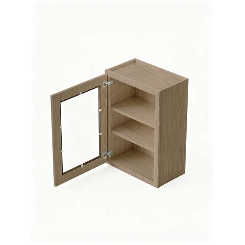 12 in. x 30 in. Assembled Wall Cabinet with Single Left-Hinged Remington Frame Clear Glass Door, Tan Wood, SMW1230GDL-ASM-FR01-TW-C