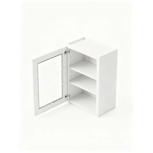 12 in. x 30 in. Assembled Wall Cabinet with Single Left-Hinged Remington Frame Clear Glass Door, White, SMW1230GDL-ASM-FR01-WH-C