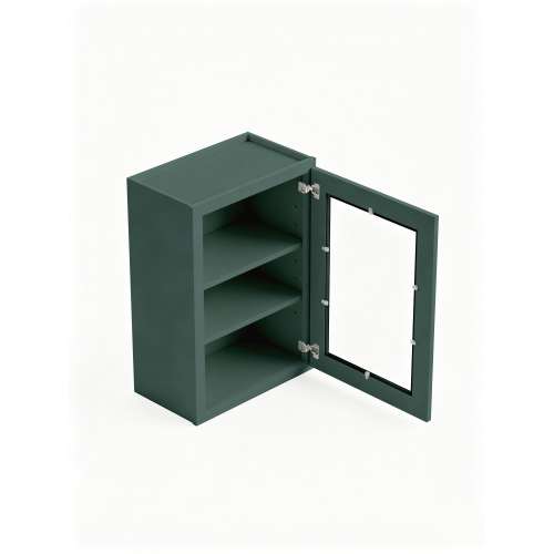 12 in. x 30 in. Assembled Wall Cabinet with Single Right-Hinged Remington Frame Clear Glass Door, Green, SMW1230GDR-ASM-FR01-GR-C