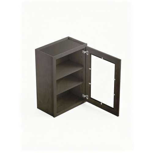 12 in. x 30 in. Assembled Wall Cabinet with Single Right-Hinged Remington Frame Clear Glass Door, Smokey Grey, SMW1230GDR-ASM-FR01-SG-C