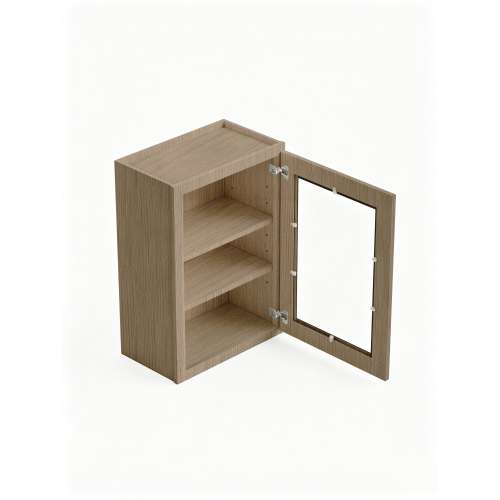 12 in. x 30 in. Assembled Wall Cabinet with Single Right-Hinged Remington Frame Clear Glass Door, Tan Wood, SMW1230GDR-ASM-FR01-TW-C