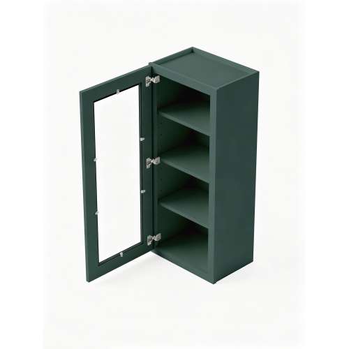 12 in. x 42 in. Assembled Wall Cabinet with Single Left-Hinged Remington Frame Clear Glass Door, Green, SMW1242GDL-ASM-FR01-GR-C