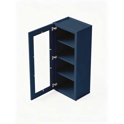 12 in. x 42 in. Assembled Wall Cabinet with Single Left-Hinged Remington Frame Clear Glass Door, Navy Blue, SMW1242GDL-ASM-FR01-NB-C