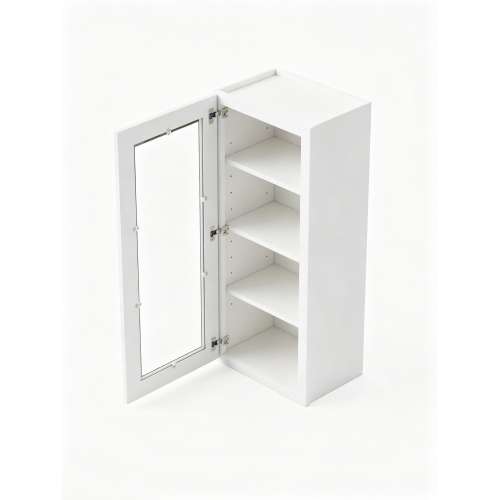 12 in. x 42 in. Assembled Wall Cabinet with Single Left-Hinged Remington Frame Clear Glass Door, White, SMW1242GDL-ASM-FR01-WH-C