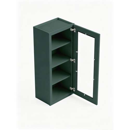 12 in. x 42 in. Assembled Wall Cabinet with Single Right-Hinged Remington Frame Clear Glass Door, Green, SMW1242GDR-ASM-FR01-GR-C