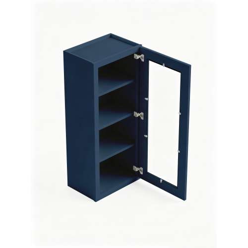 12 in. x 42 in. Assembled Wall Cabinet with Single Right-Hinged Remington Frame Clear Glass Door, Navy Blue, SMW1242GDR-ASM-FR01-NB-C