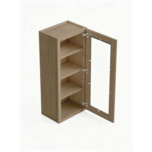 12 in. x 42 in. Assembled Wall Cabinet with Single Right-Hinged Remington Frame Clear Glass Door, Tan Wood, SMW1242GDR-ASM-FR01-TW-C