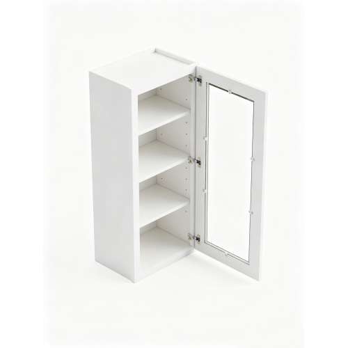 12 in. x 42 in. Assembled Wall Cabinet with Single Right-Hinged Remington Frame Clear Glass Door, White, SMW1242GDR-ASM-FR01-WH-C