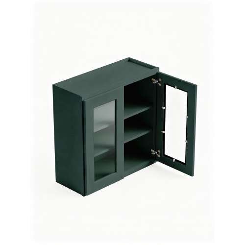 39 in. x 30 in. Assembled Wall Cabinet with Double Remington Frame Clear Glass Doors, Green, SMW3930GD-ASM-FR01-GR-C
