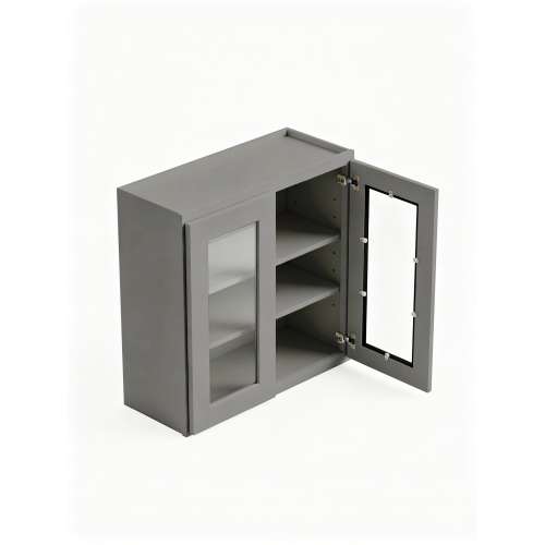 39 in. x 30 in. Assembled Wall Cabinet with Double Remington Frame Clear Glass Doors, Light Grey, SMW3930GD-ASM-FR01-LG-C