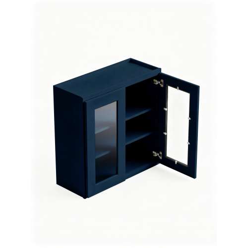 39 in. x 30 in. Assembled Wall Cabinet with Double Remington Frame Clear Glass Doors, Navy Blue, SMW3930GD-ASM-FR01-NB-C