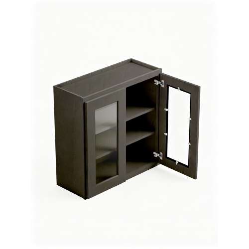 39 in. x 30 in. Assembled Wall Cabinet with Double Remington Frame Clear Glass Doors, Smokey Grey, SMW3930GD-ASM-FR01-SG-C