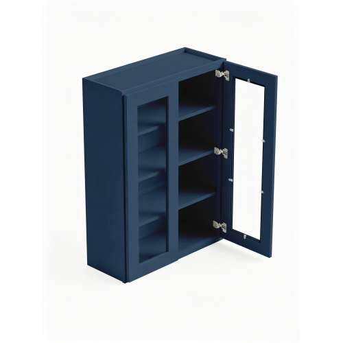 Framington 36 in. x 42 in. Ready to Assemble Wall Cabinet with Double Remington Frame Clear Glass Doors, Navy Blue, SMW3642GD-RTA-FR01-NB-C