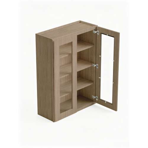 Framington 36 in. x 42 in. Ready to Assemble Wall Cabinet with Double Remington Frame Clear Glass Doors, Tan Wood, SMW3642GD-RTA-FR01-TW-C