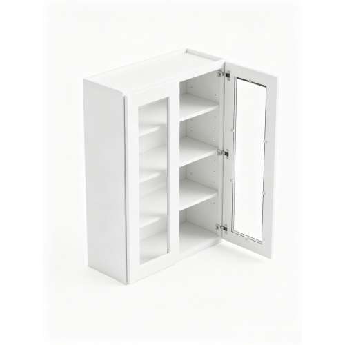 Framington 36 in. x 42 in. Ready to Assemble Wall Cabinet with Double Remington Frame Clear Glass Doors, White, SMW3642GD-RTA-FR01-WH-C