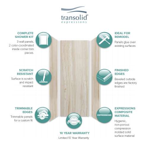 Samuel Müeller SMSWK363696-43 Silhouette 36-in x 36-in x 96-in Glue to Wall 3-Piece Shower Wall Kit, Jupiter Stone