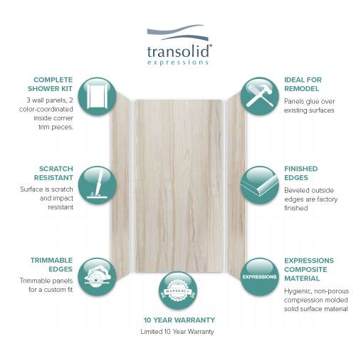 Samuel Müeller SMSWK483696-43 Silhouette 48-in x 36-in x 96-in Glue to Wall 3-Piece Shower Wall Kit, Jupiter Stone