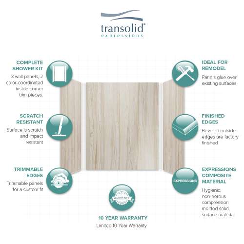 Samuel Müeller SMSWK604872-43 Silhouette 60-in x 48-in x 72-in Glue to Wall 3-Piece Shower Wall Kit, Jupiter Stone