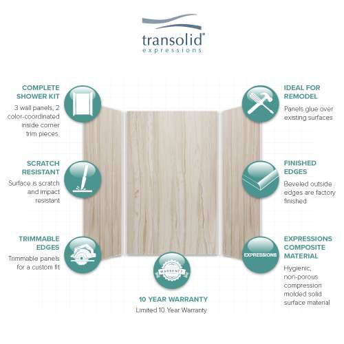 SMSWK606096-43 Silhouette 60-in x 60-in x 96-in Glue to Wall 3-Piece Shower Wall Kit, Jupiter Stone