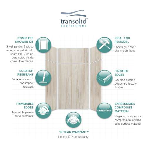 SMSWKX48488412-43 Silhouette 48-in x 48-in x 84/12-in Glue to Wall 6-Piece Transition Shower Wall Kit, Jupiter Stone