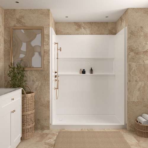 Samuel Mueller Revolution 60 x 32 in. SMC Alcove Shower Kit with Base, Left-Hand Drain, White, SMRFSK6032L-31